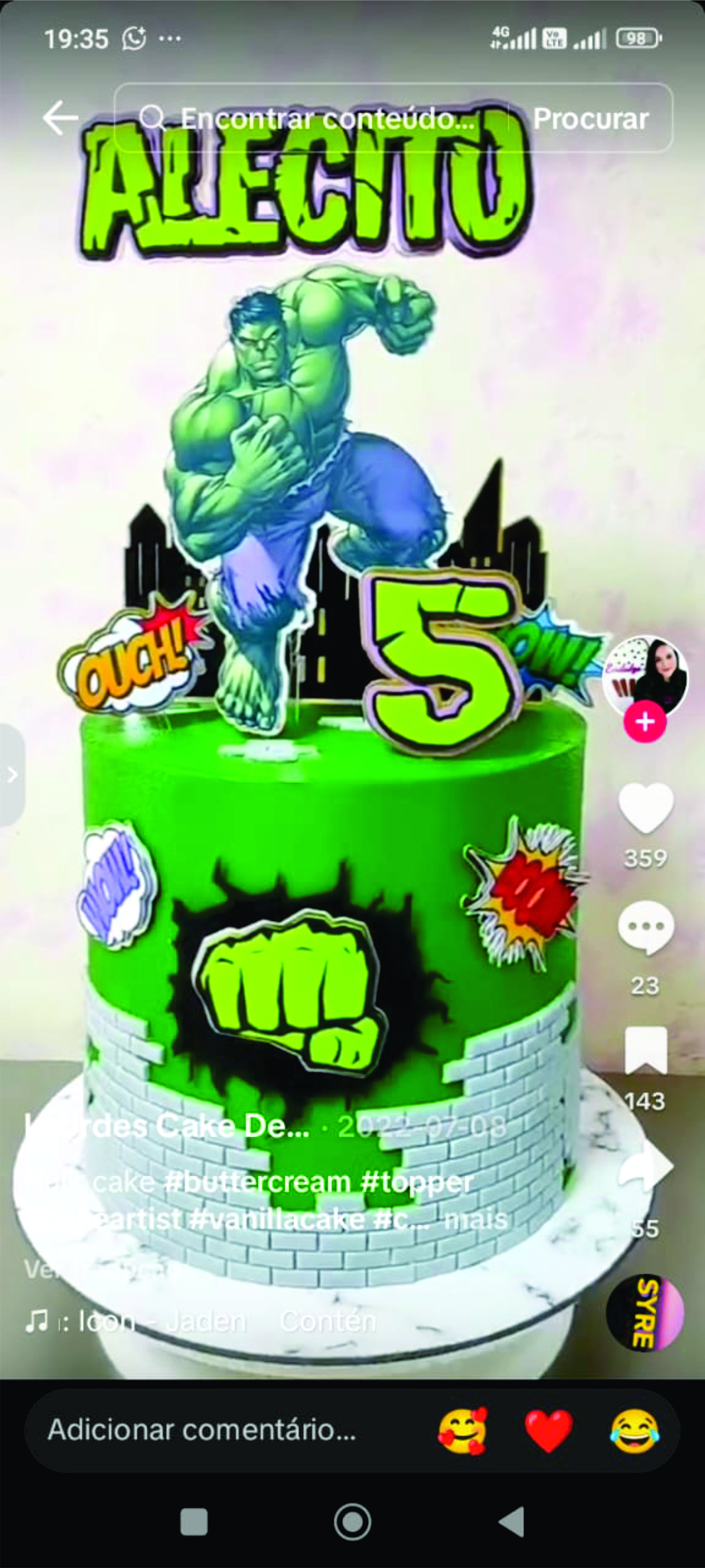 Topper de bolo HULK para festa