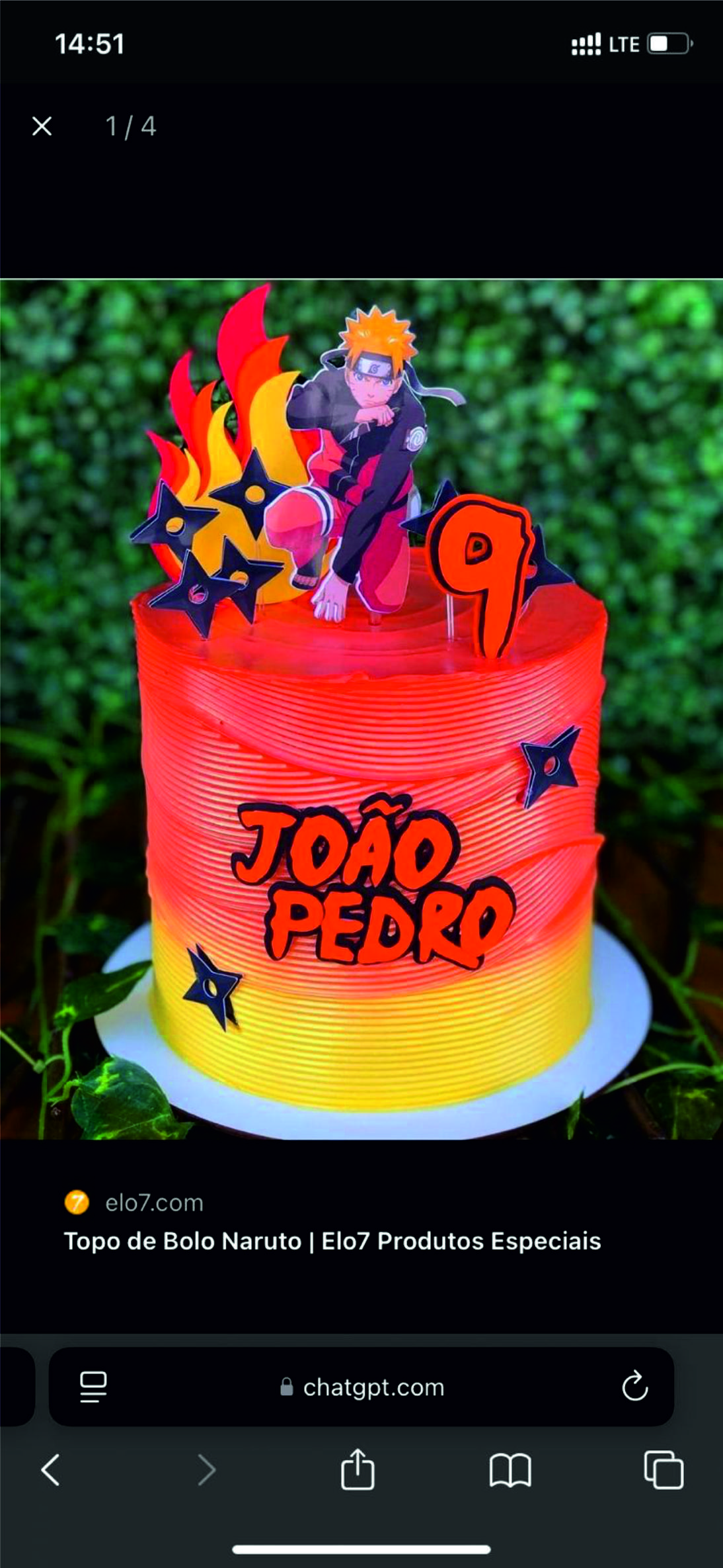 Topper de bolo NARUTO para festa